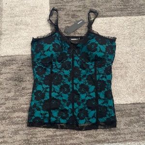 Black and Turquoise lace crop top.